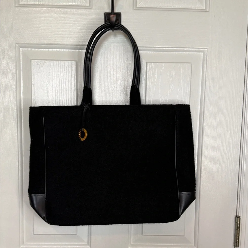 Vintage Givenchy Parfums Black Terry Cloth Leather Tote Bag